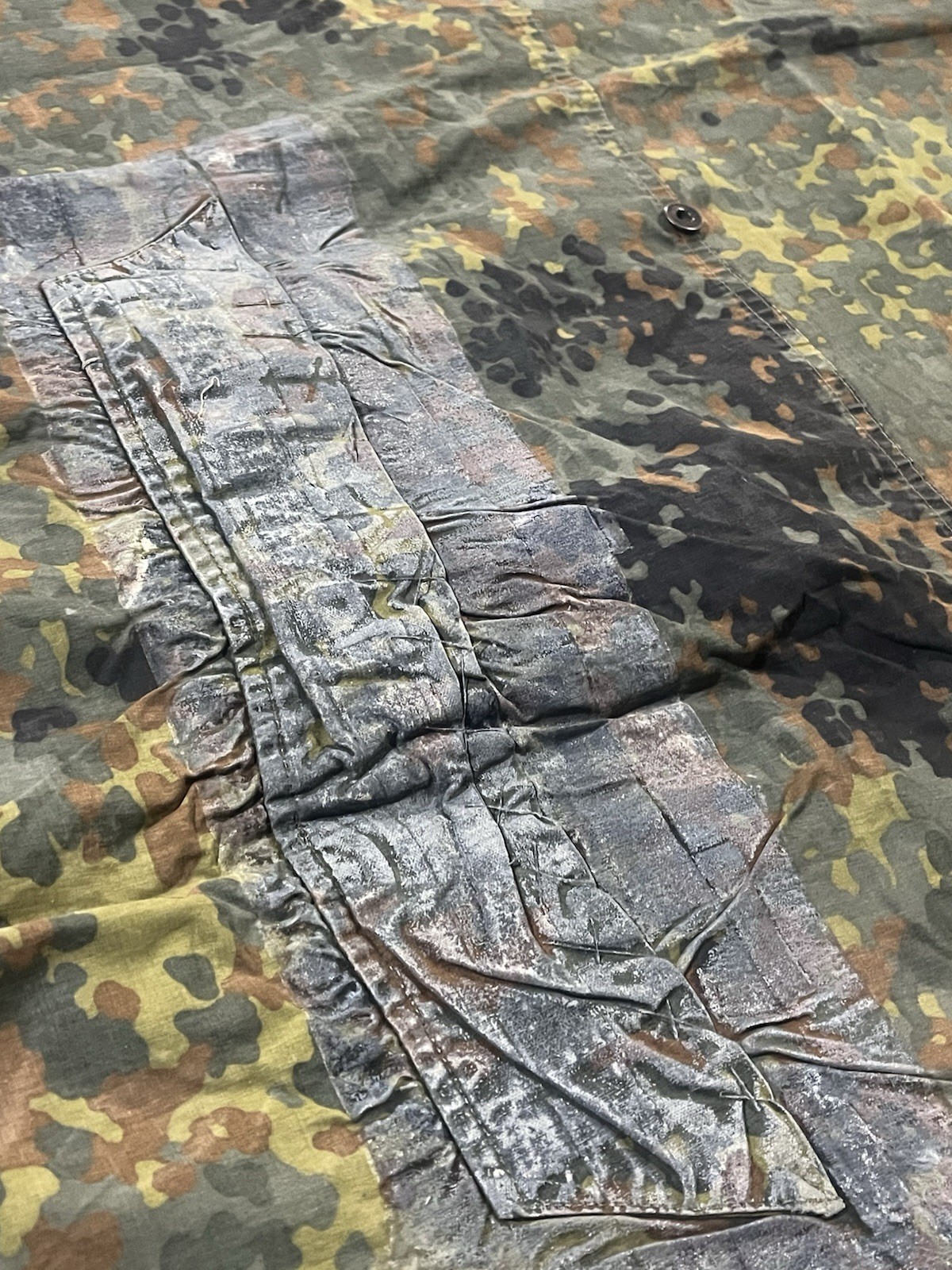 Post WW2 German Bundeswehr Flecktarn Camo Zeltbahn Poncho Tent Original w/ Defect - Image 12