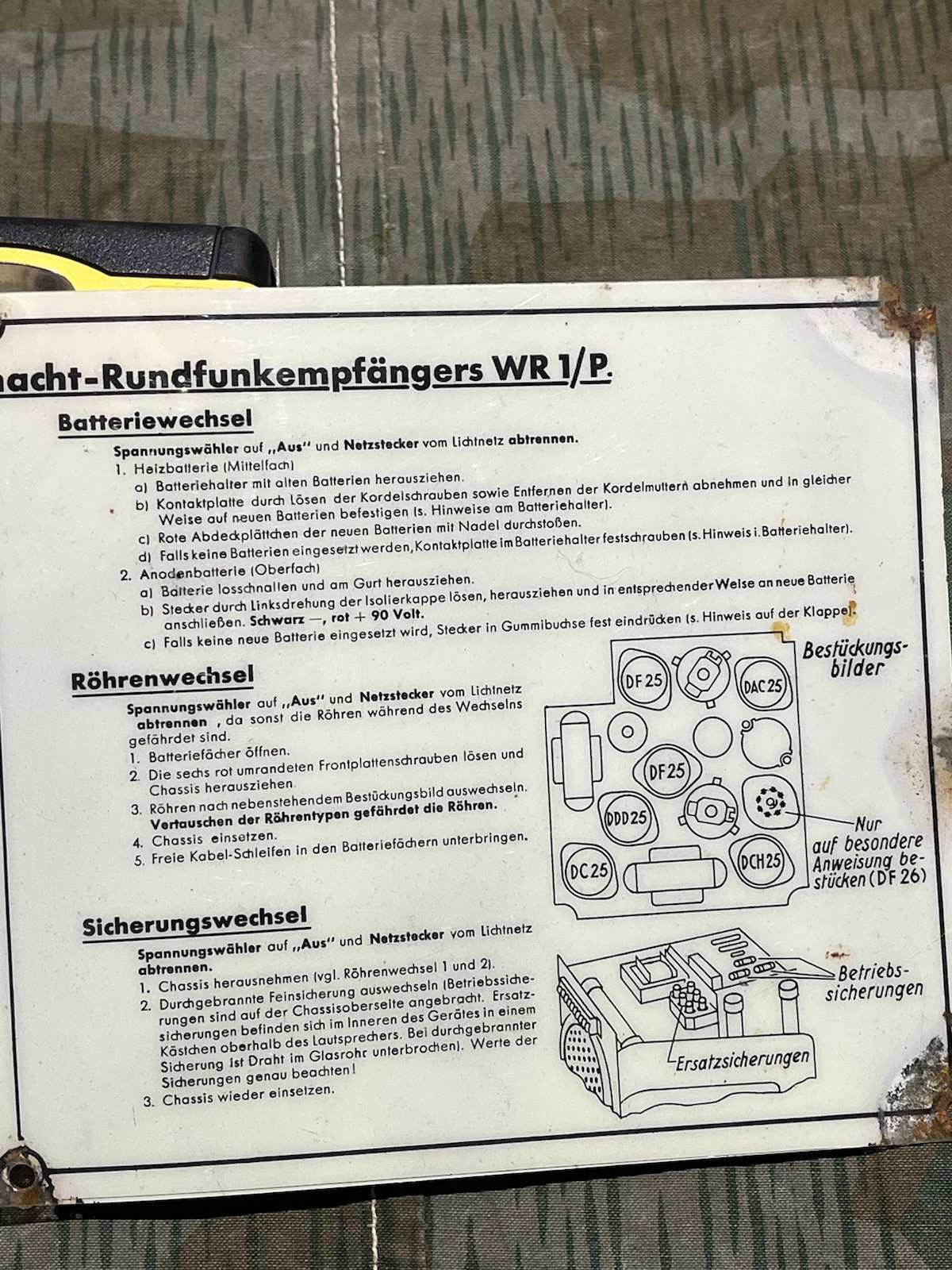 Original WW2 German Wehrmacht WR 1/P (Mar.) Radio Front Lid Diagram Schematic - Image 6