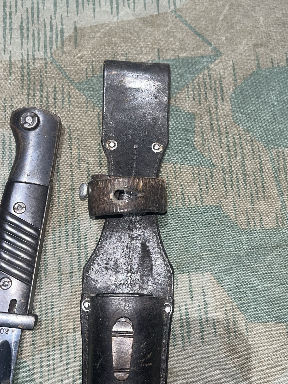 Original WW2 German Uniform K98 Bayonet, Scabbard, & Frog Matching #’s Berg & Co - Image 3