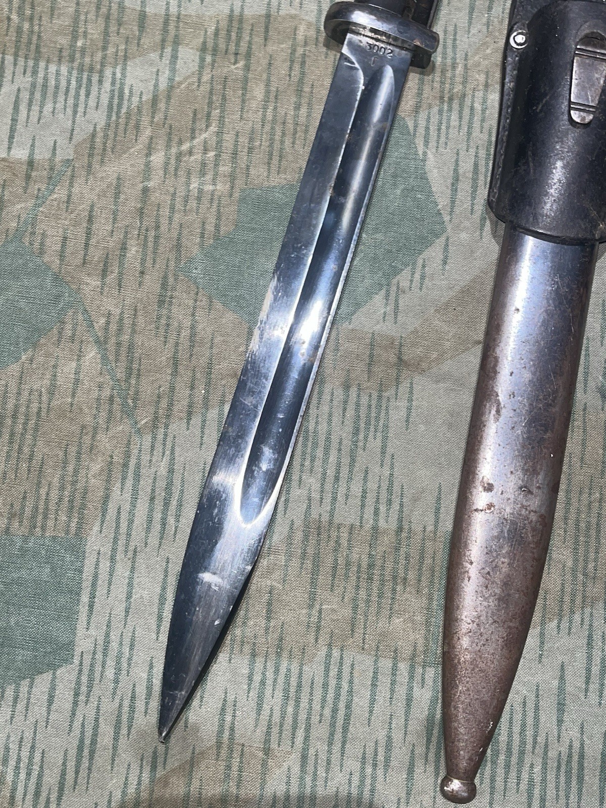 Original WW2 German Uniform K98 Bayonet, Scabbard, & Frog Matching #’s Berg & Co - Image 5
