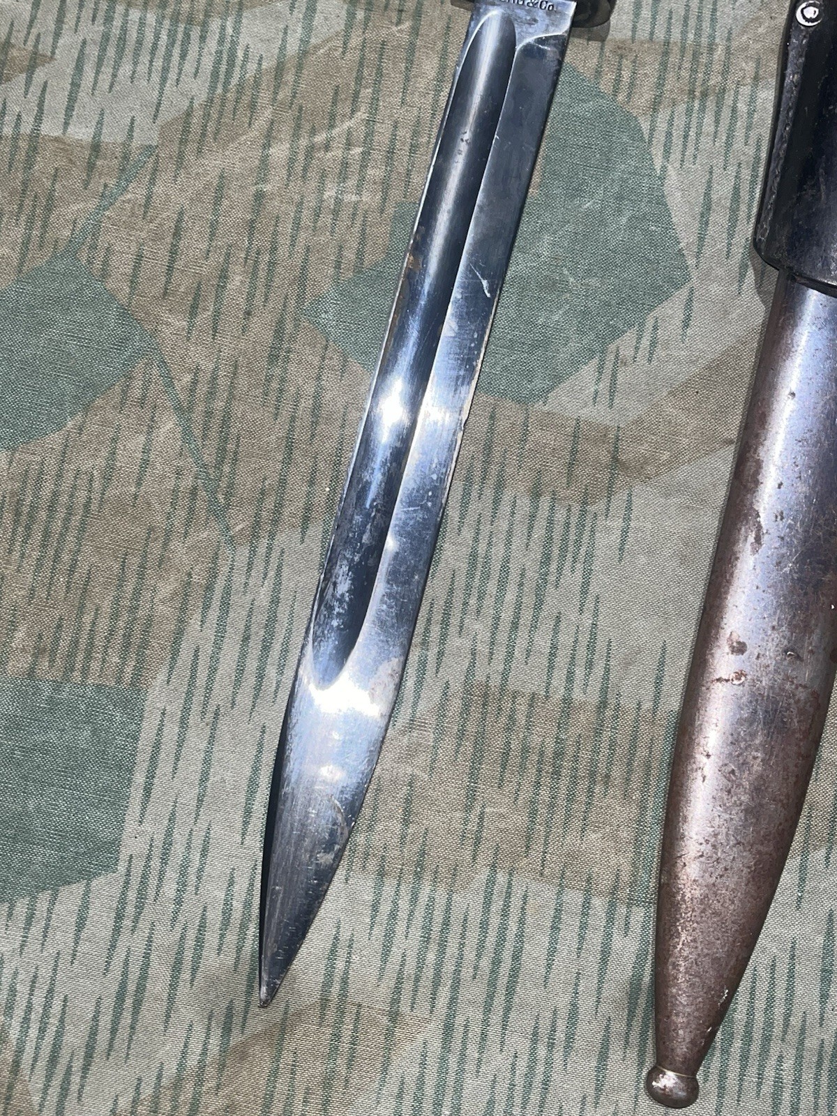 Original WW2 German Uniform K98 Bayonet, Scabbard, & Frog Matching #’s Berg & Co - Image 6