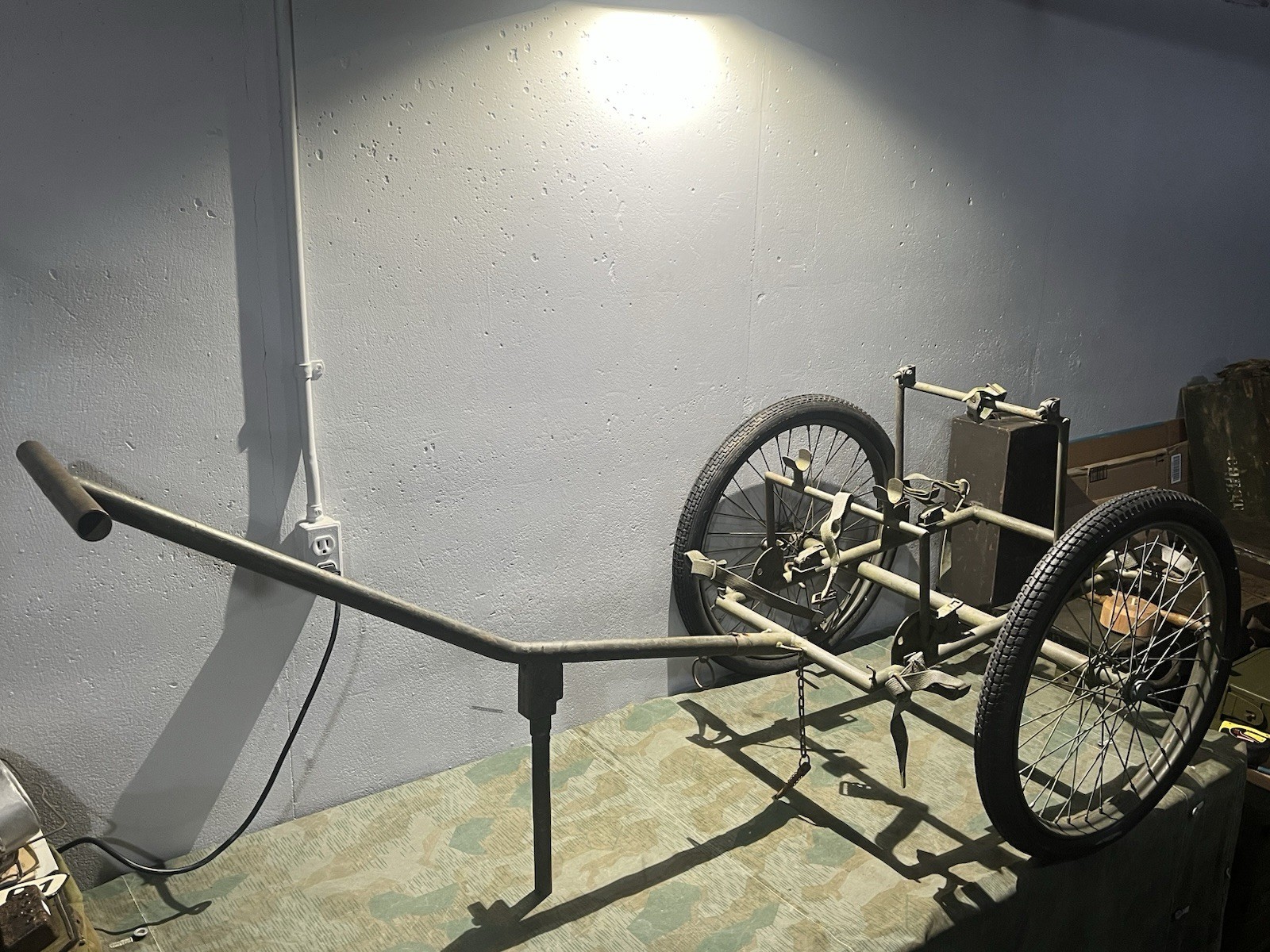 Post WW2 German FF33 Field Telephone Wire Cart (Holds Spools + Backpack Carrier)