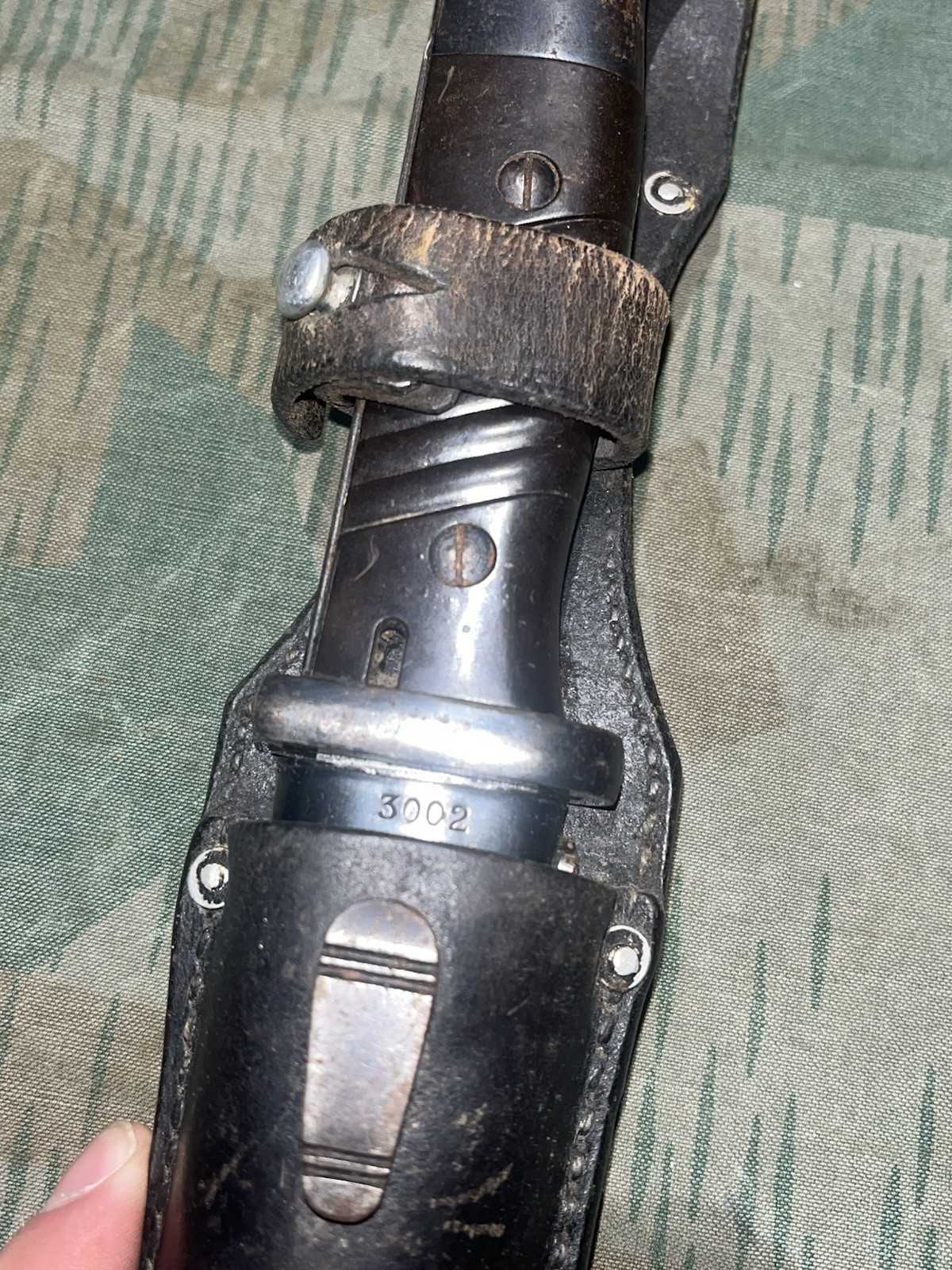 Original WW2 German Uniform K98 Bayonet, Scabbard, & Frog Matching #’s Berg & Co - Image 14