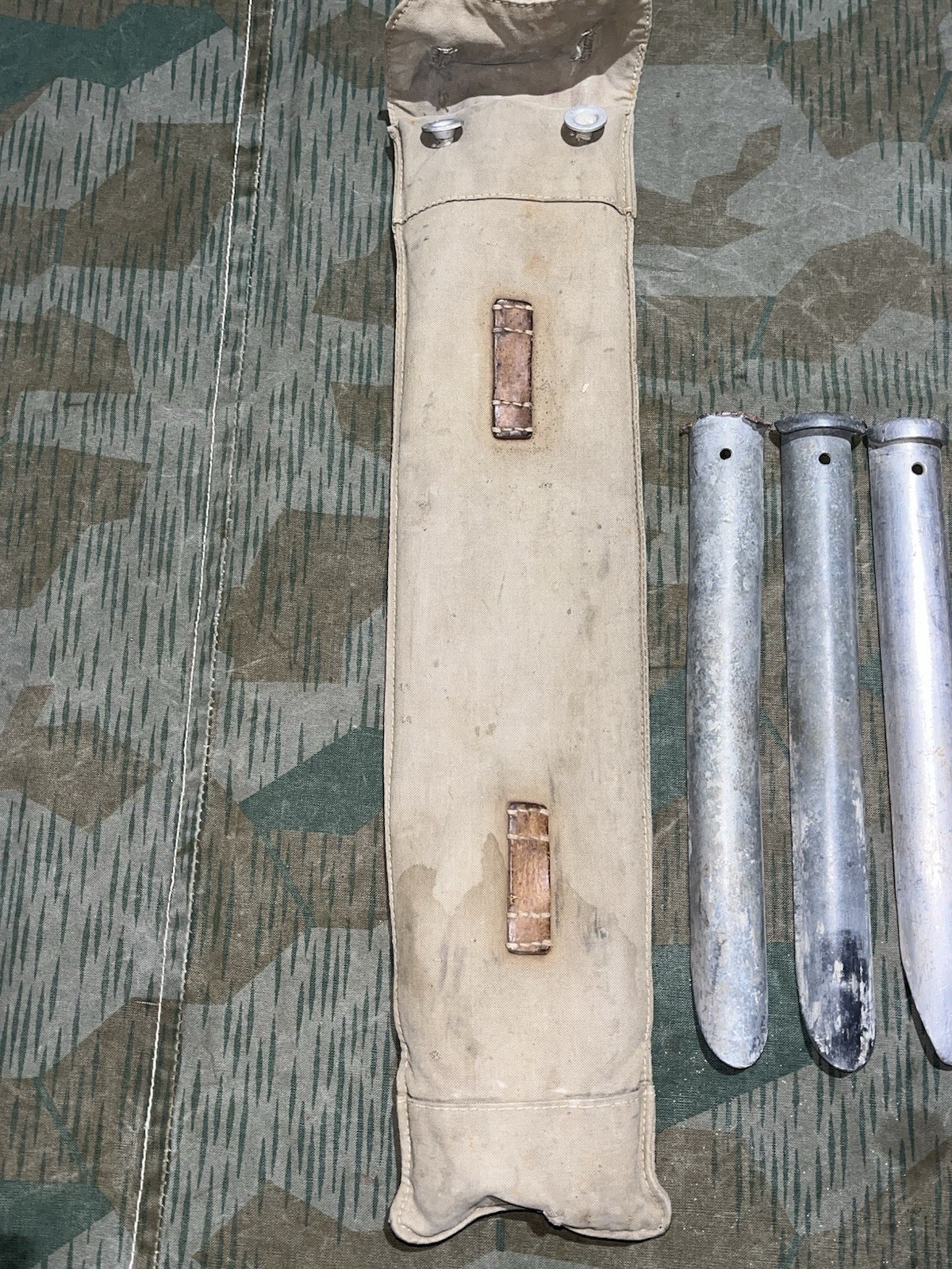 WW2 German Style / Swiss Zeltbahn Poncho Tent Stakes & Poles Set w/ Case - Image 2
