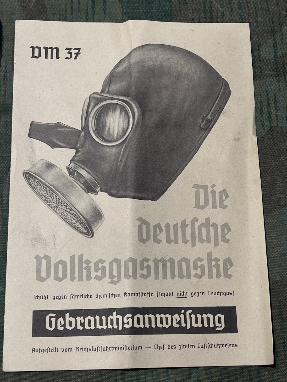 Original WW2 German Civil Gas Mask VM37 Instruction Manual (1x Per Purchase) - Image 3