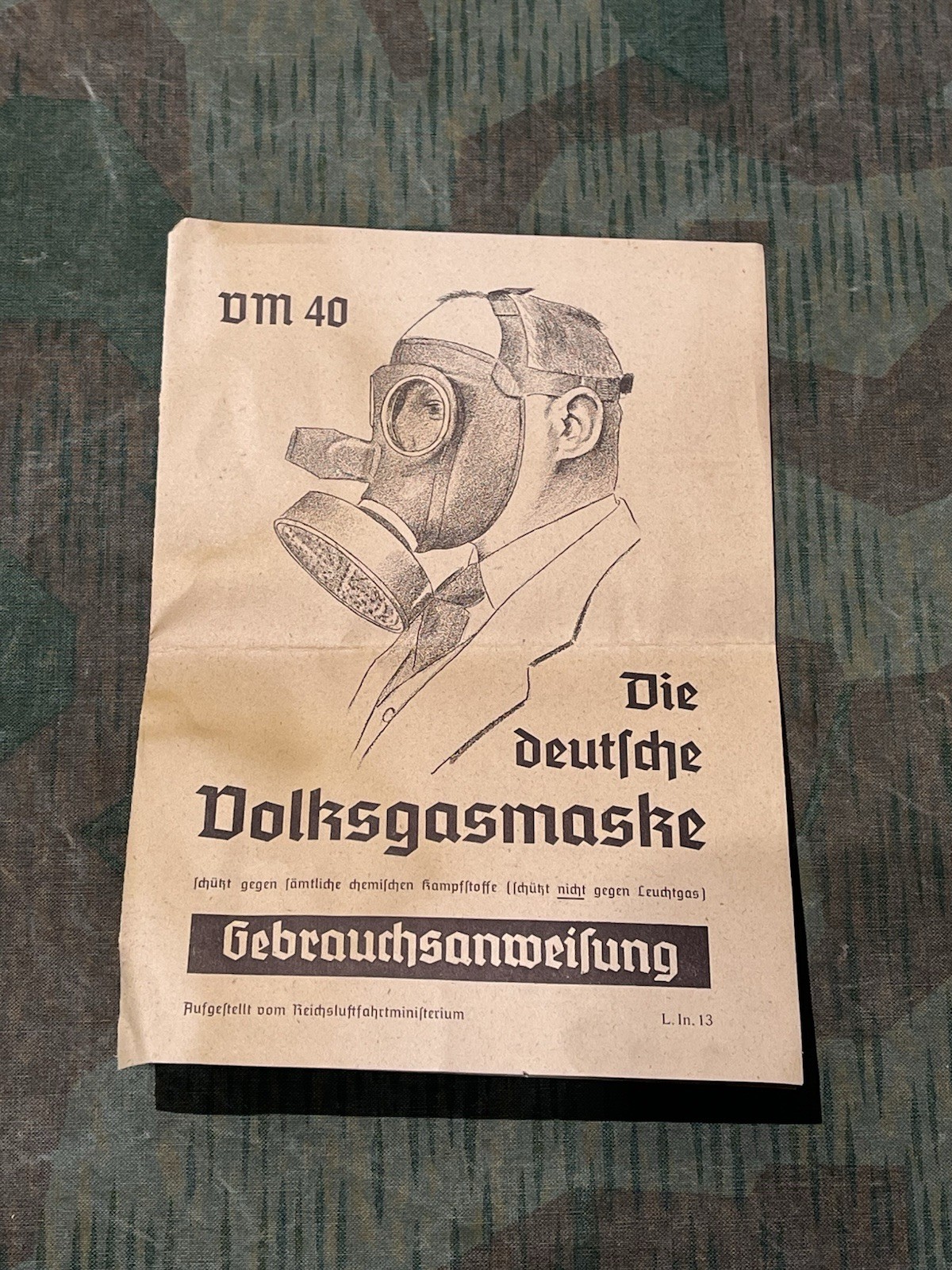 Original WW2 German Civil Gas Mask VM40 Instruction Manual (1x Per Purchase)