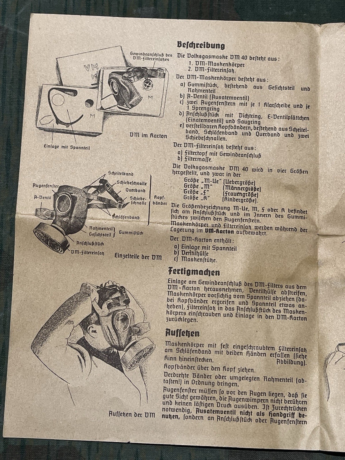 Original WW2 German Civil Gas Mask VM40 Instruction Manual (1x Per Purchase) - Image 5