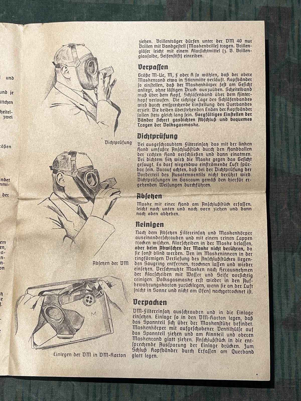 Original WW2 German Civil Gas Mask VM40 Instruction Manual (1x Per Purchase) - Image 6