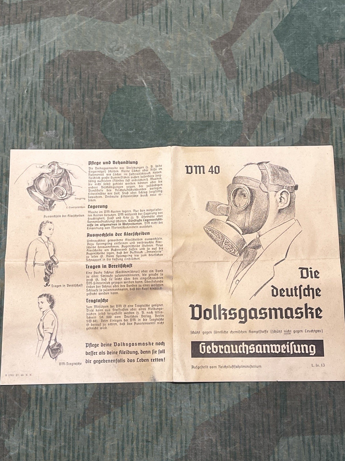 Original WW2 German Civil Gas Mask VM40 Instruction Manual (1x Per Purchase) - Image 7