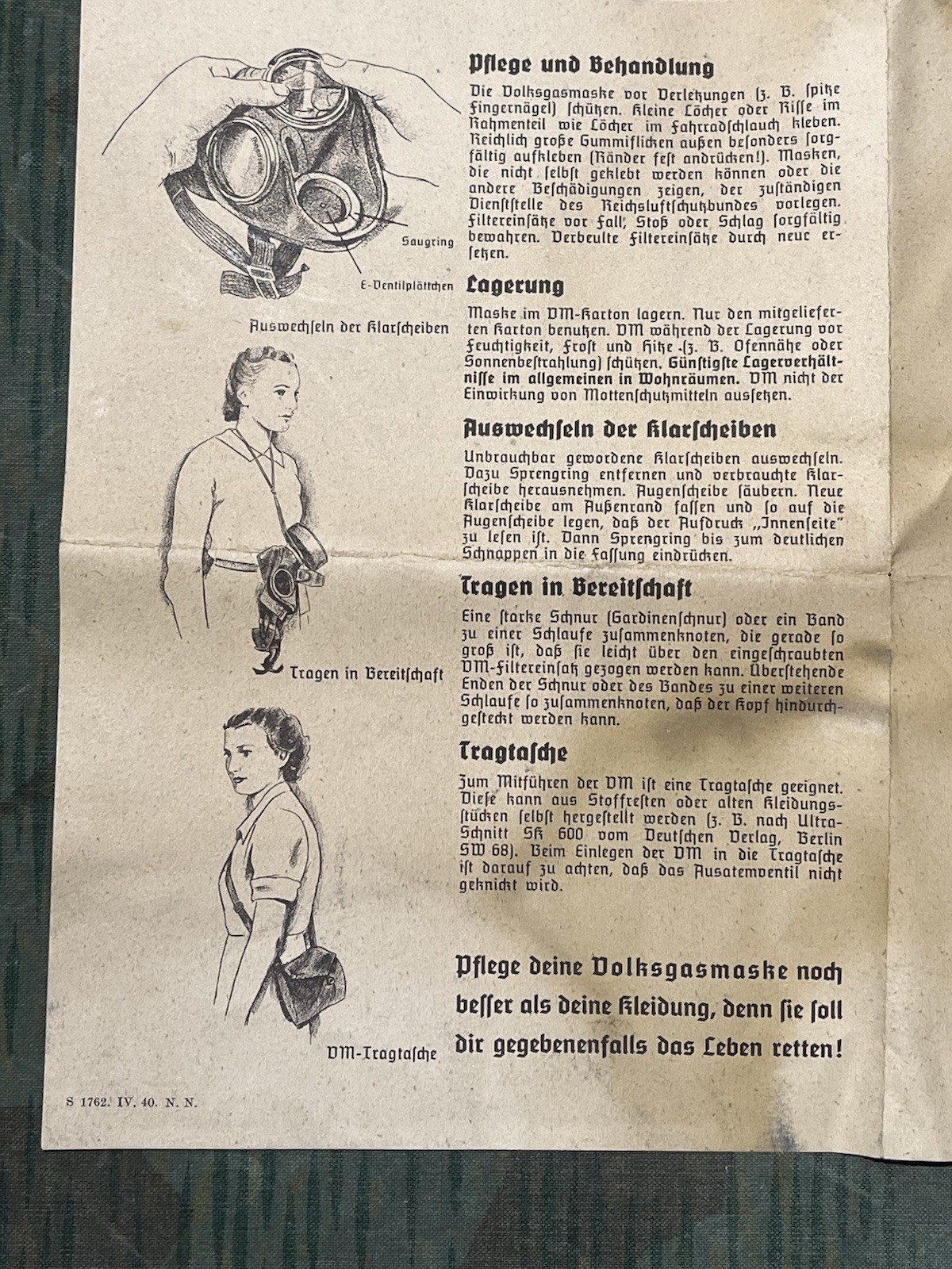 Original WW2 German Civil Gas Mask VM40 Instruction Manual (1x Per Purchase) - Image 8