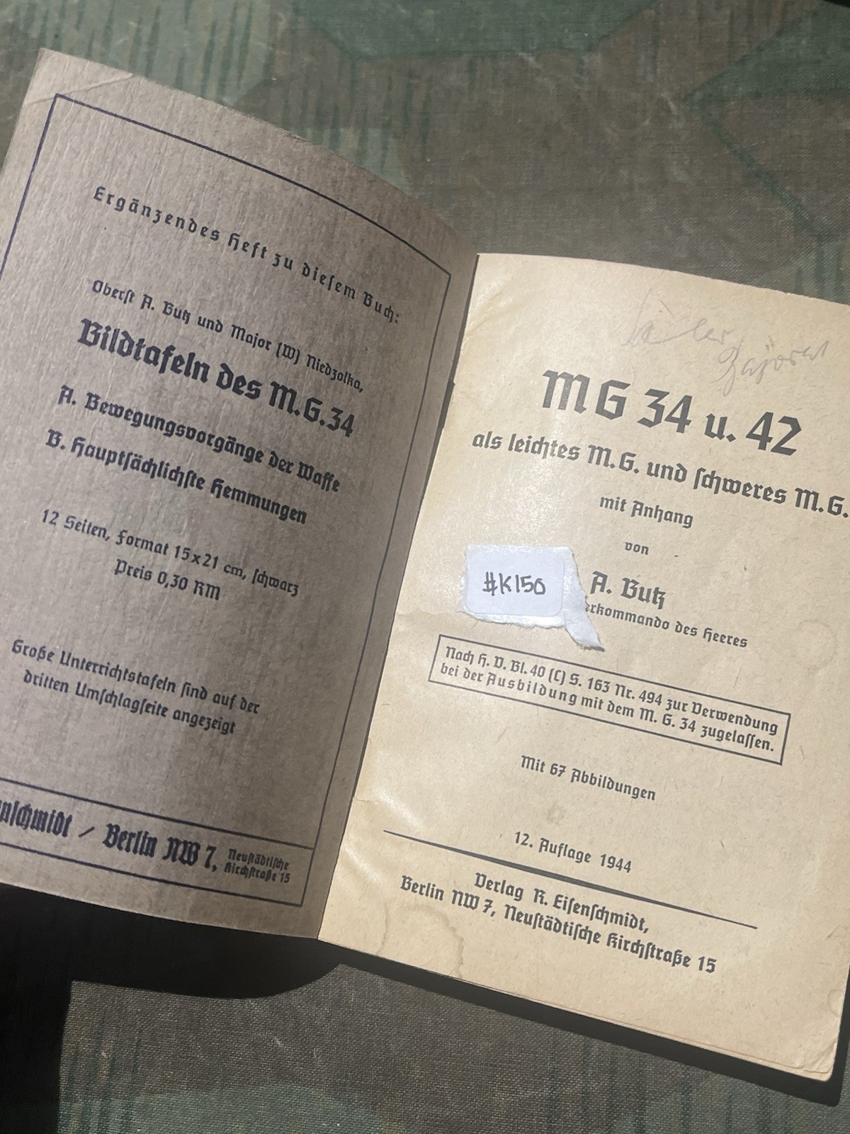 Original WW2 German Mg34 & Mg42 Handbook Manual Schematics w/ Pics 1944 Dated - Image 2