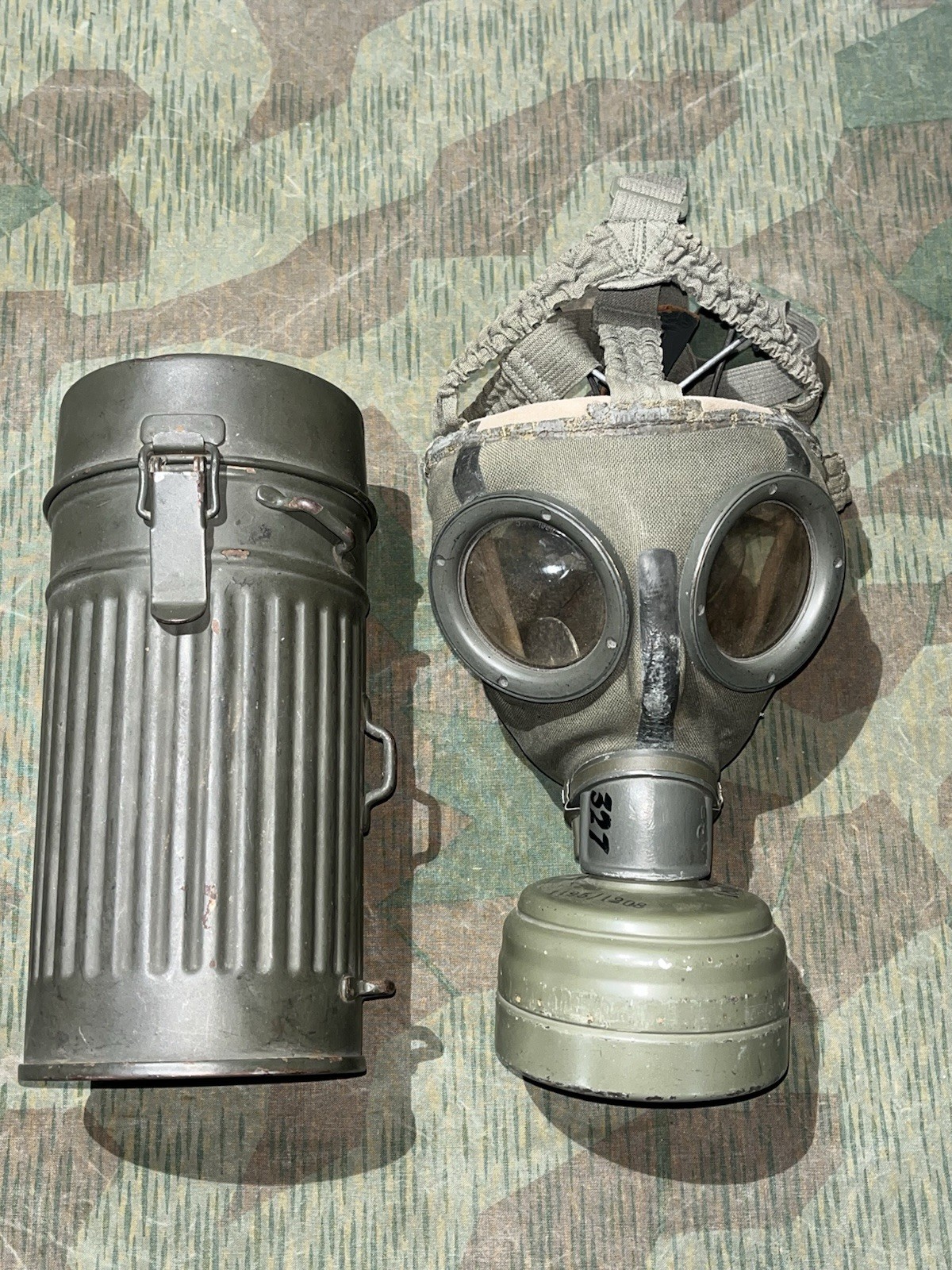 Original WW2 German GM30 Gas Mask, Filter, & Canister Marked 1935