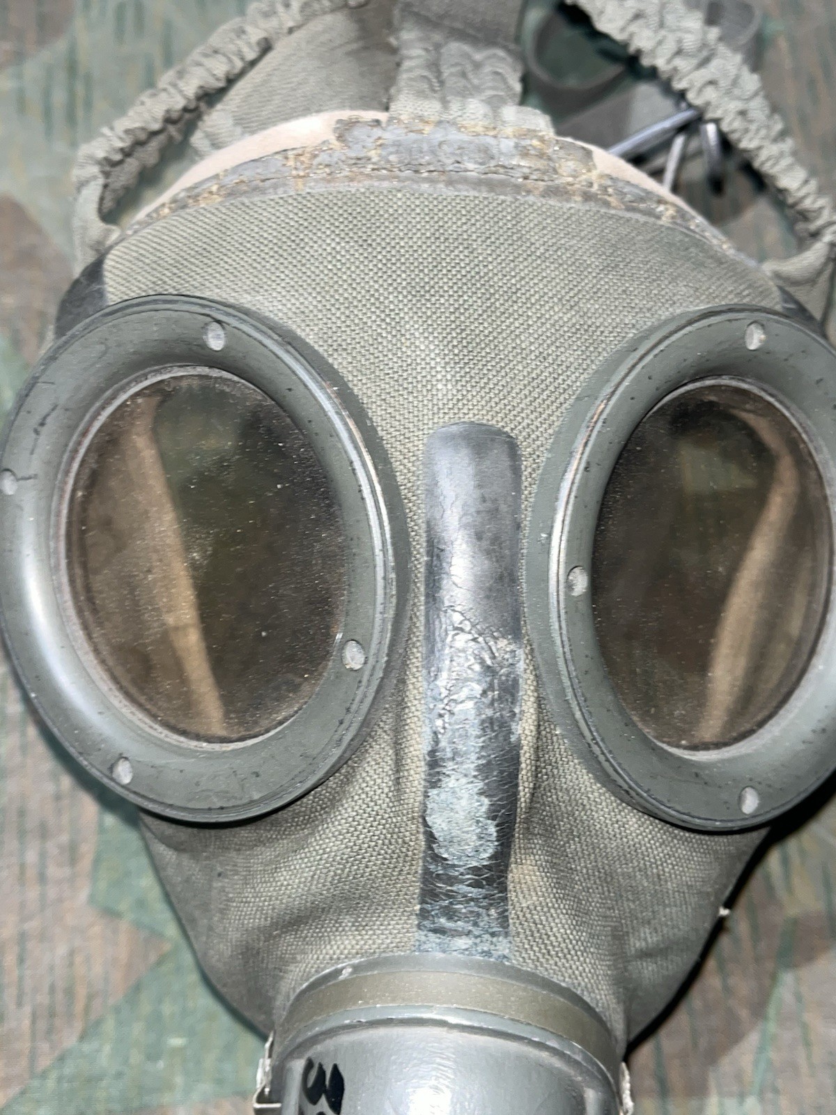 Original WW2 German GM30 Gas Mask, Filter, & Canister Marked 1935 - Image 2