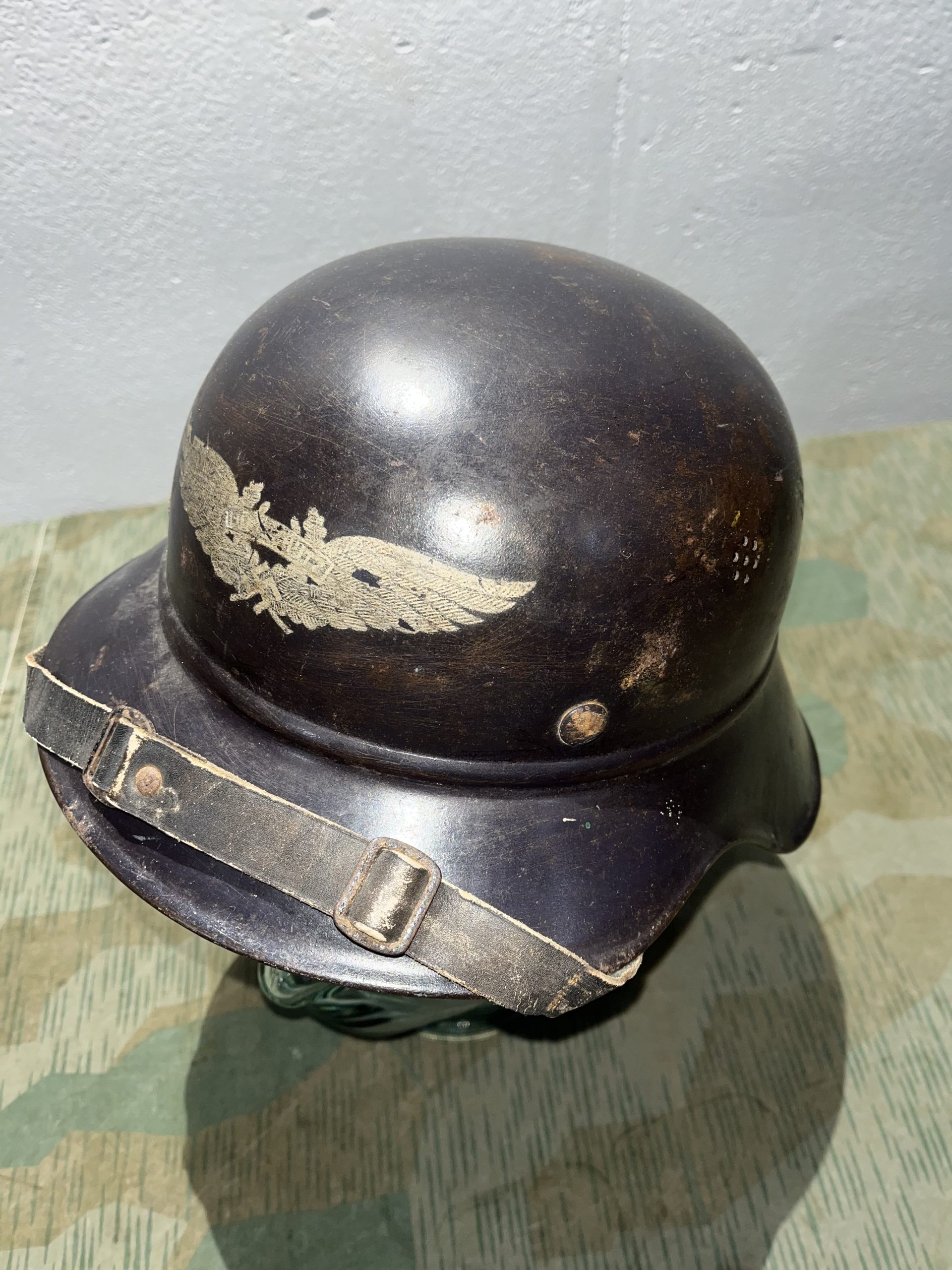 Original WW2 German M38 RL2 39/41 Luftschutz Air Defense Gladiator Style Helmet w/ Decal