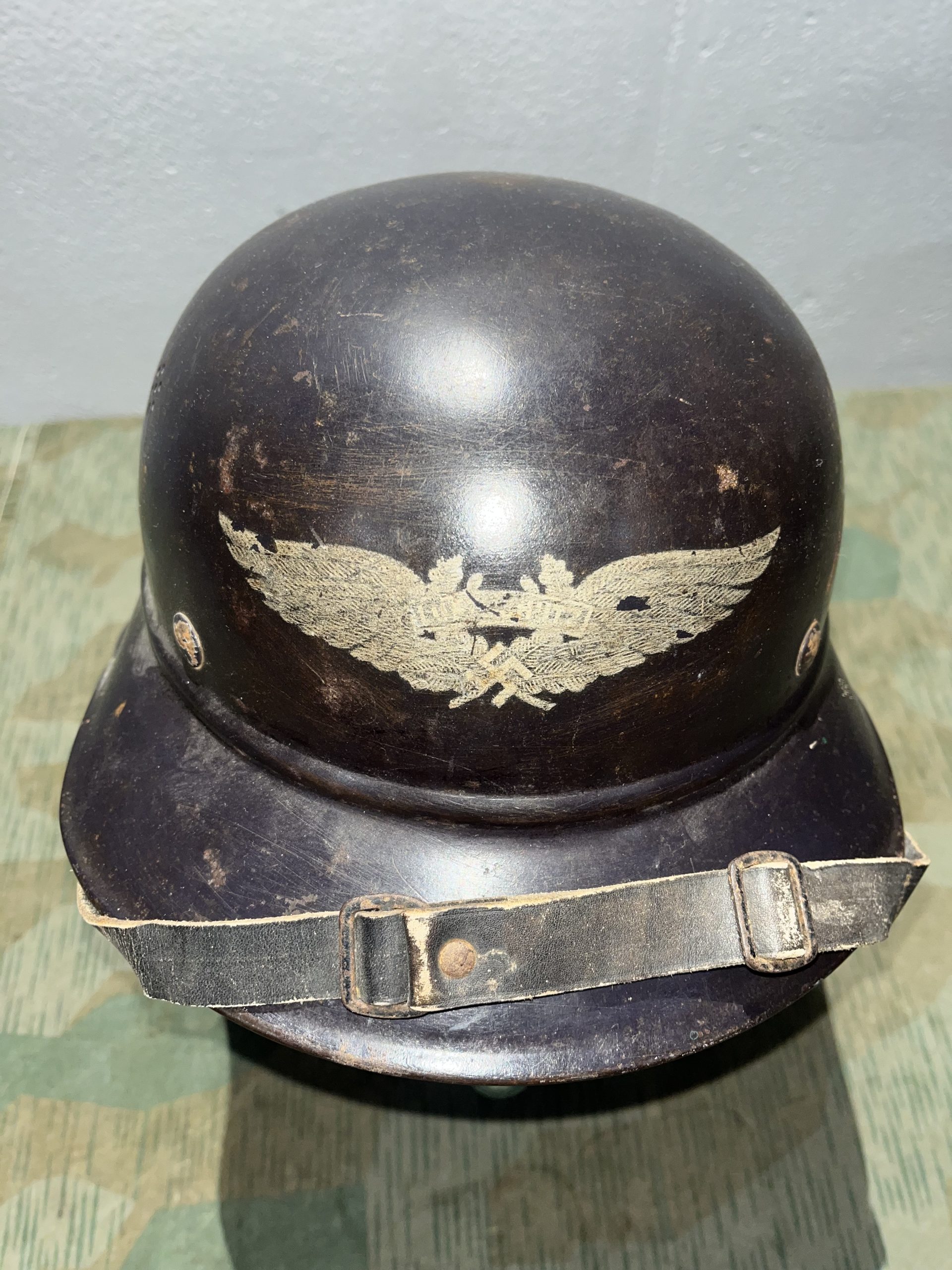 Original WW2 German M38 RL2 39/41 Luftschutz Air Defense Gladiator Style Helmet w/ Decal - Image 2