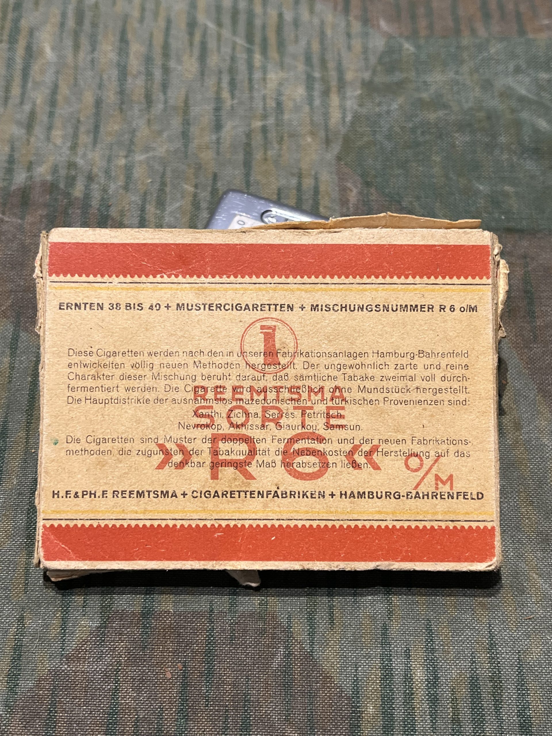 Original WW2 German Uniform Pocket Reemtsma Sorte R6 Zigaretten Box - Image 3