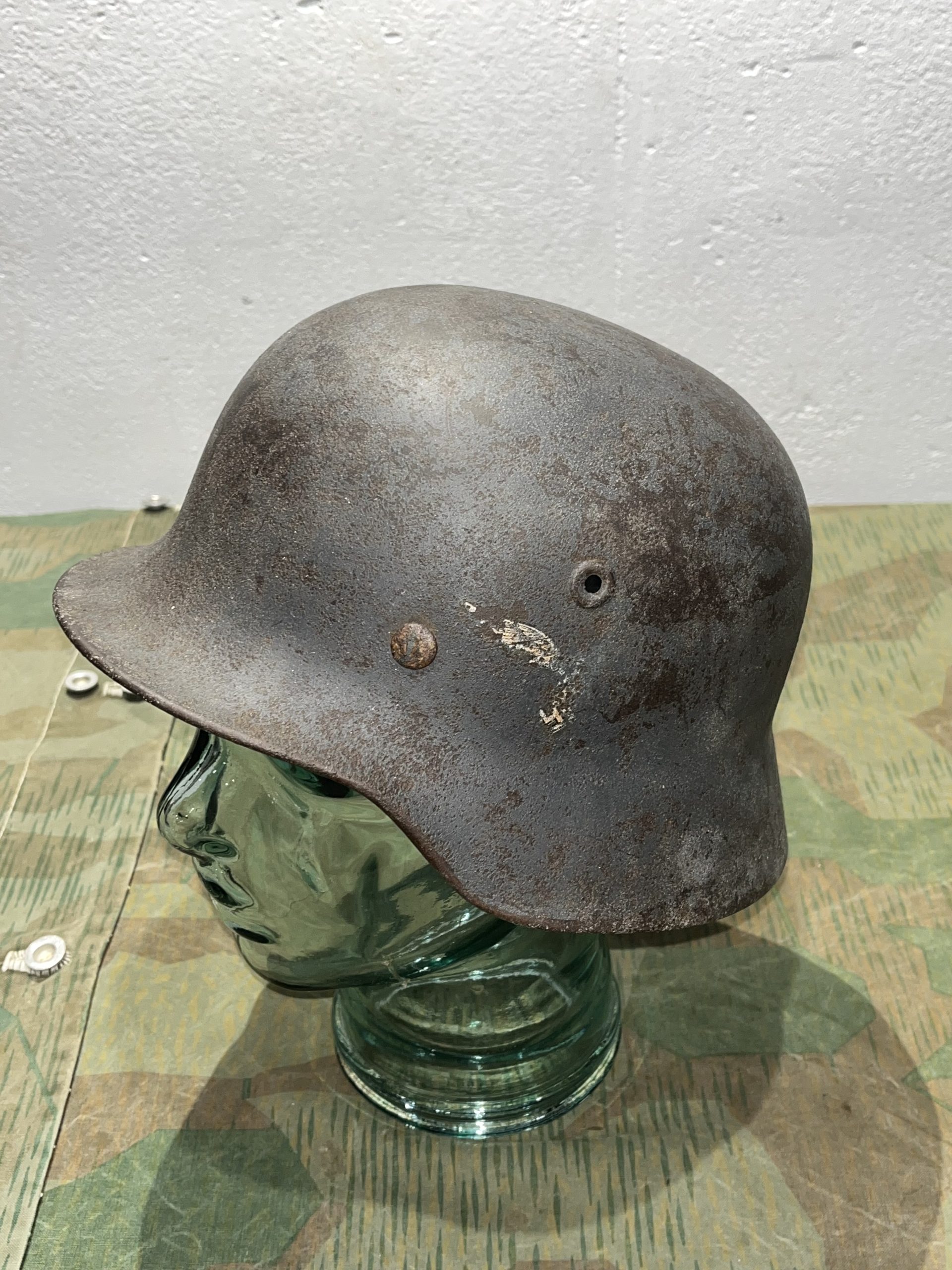 Original WW2 German Luftwaffe M40 Helmet Stahlhelm w/ Partial Decal