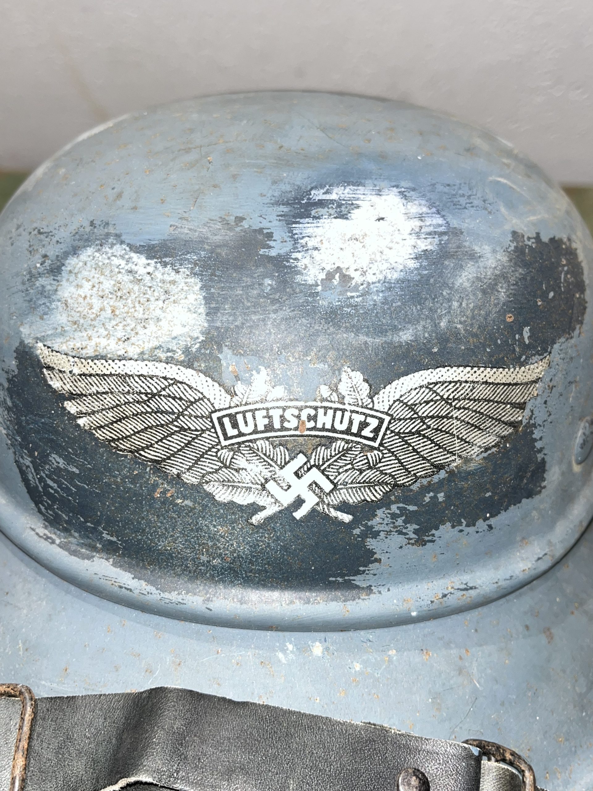 Original WW2 German M38 Luftschutz Air Defense Gladiator Style Helmet w/ Decal - Image 2