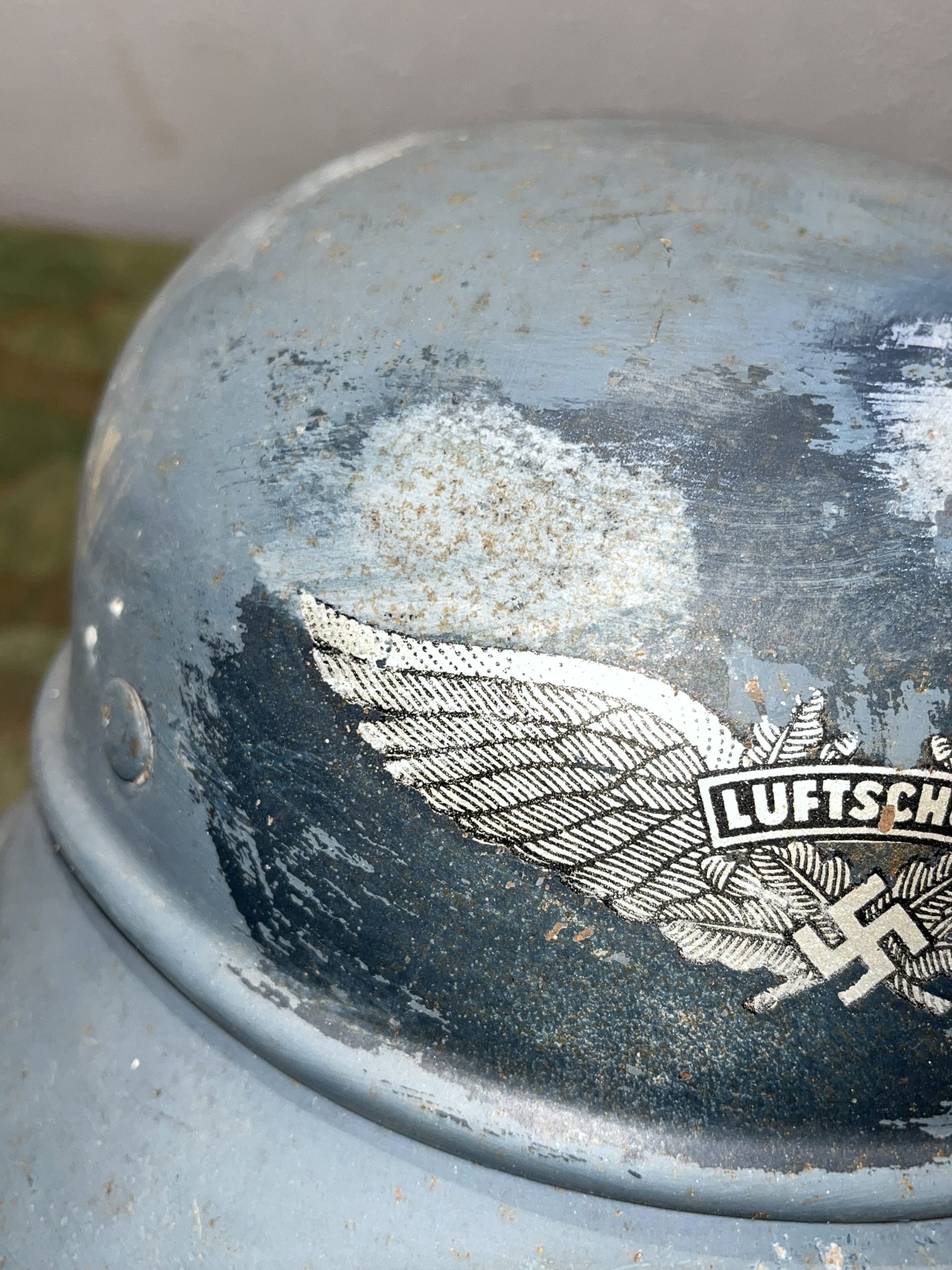 Original WW2 German M38 Luftschutz Air Defense Gladiator Style Helmet w/ Decal - Image 3