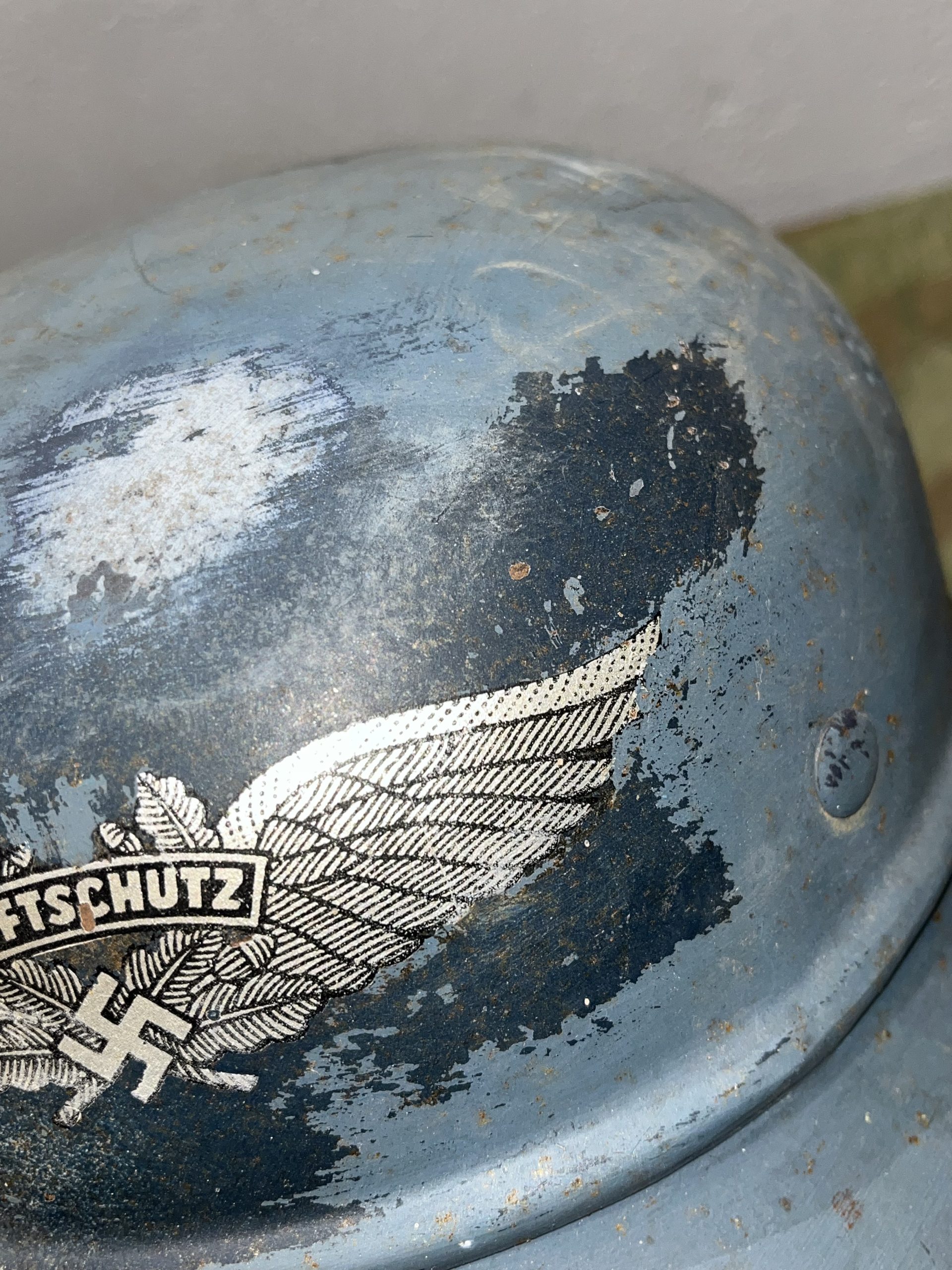 Original WW2 German M38 Luftschutz Air Defense Gladiator Style Helmet w/ Decal - Image 4