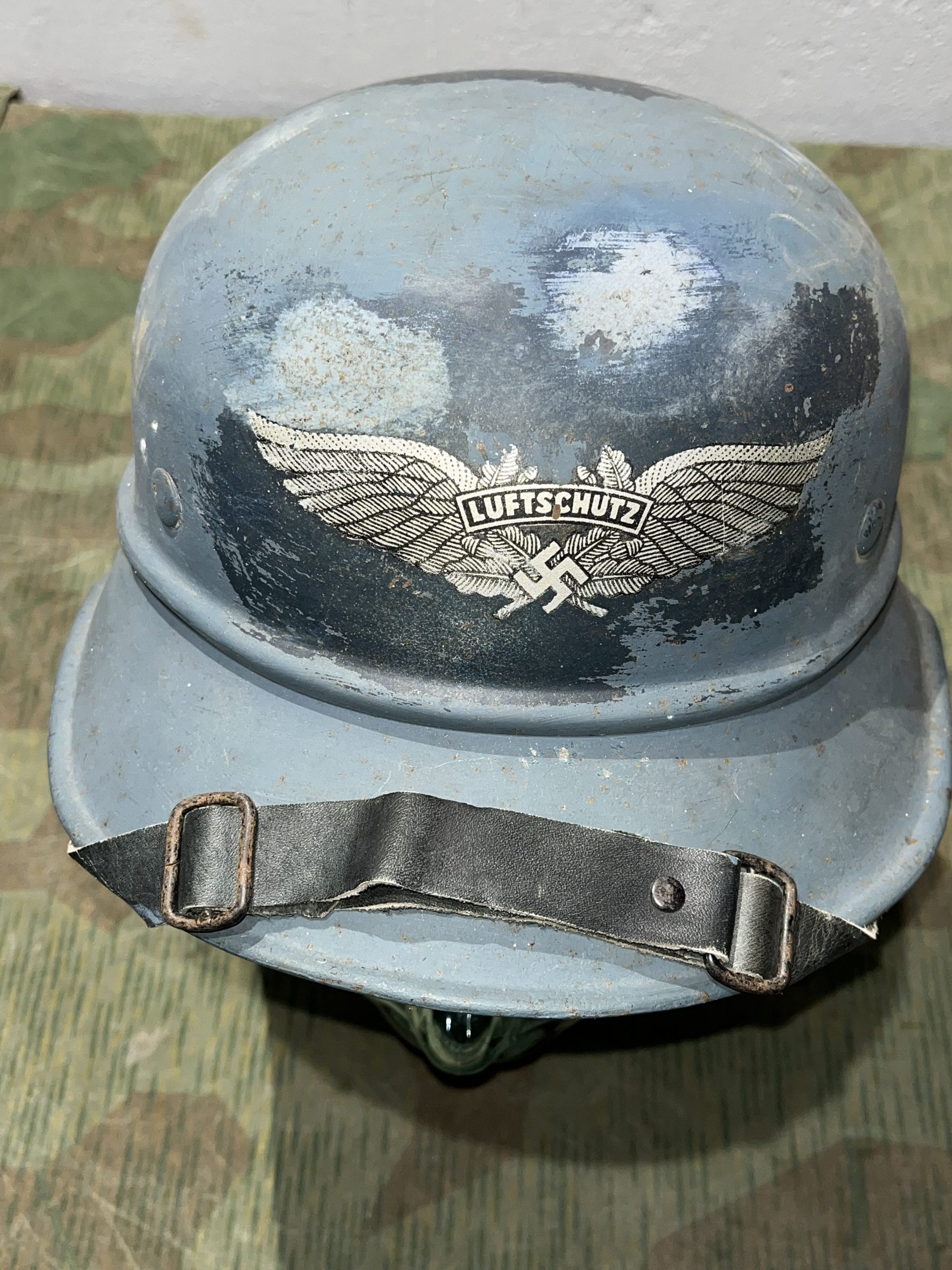 Original WW2 German M38 Luftschutz Air Defense Gladiator Style Helmet w/ Decal - Image 5