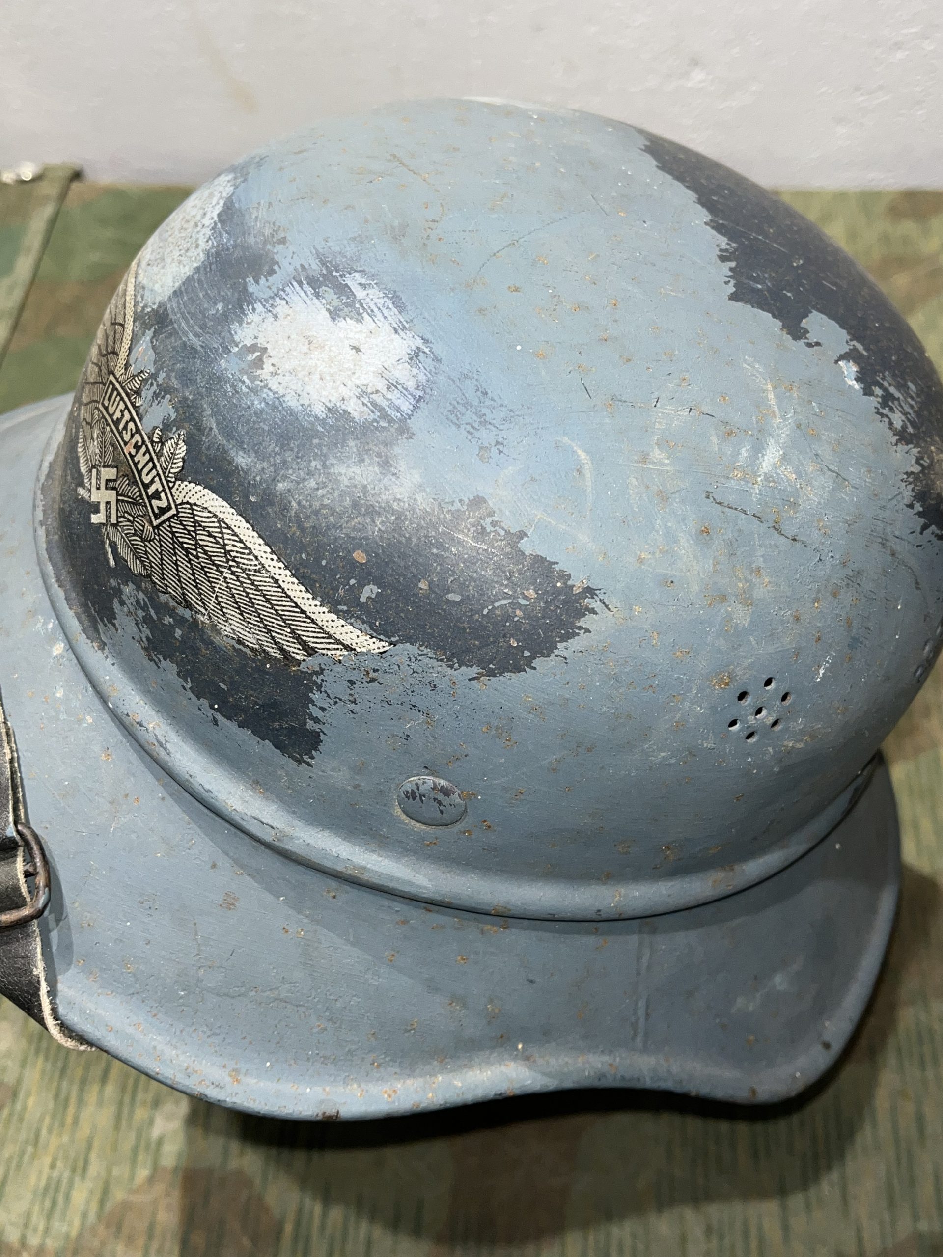 Original WW2 German M38 Luftschutz Air Defense Gladiator Style Helmet w/ Decal - Image 6