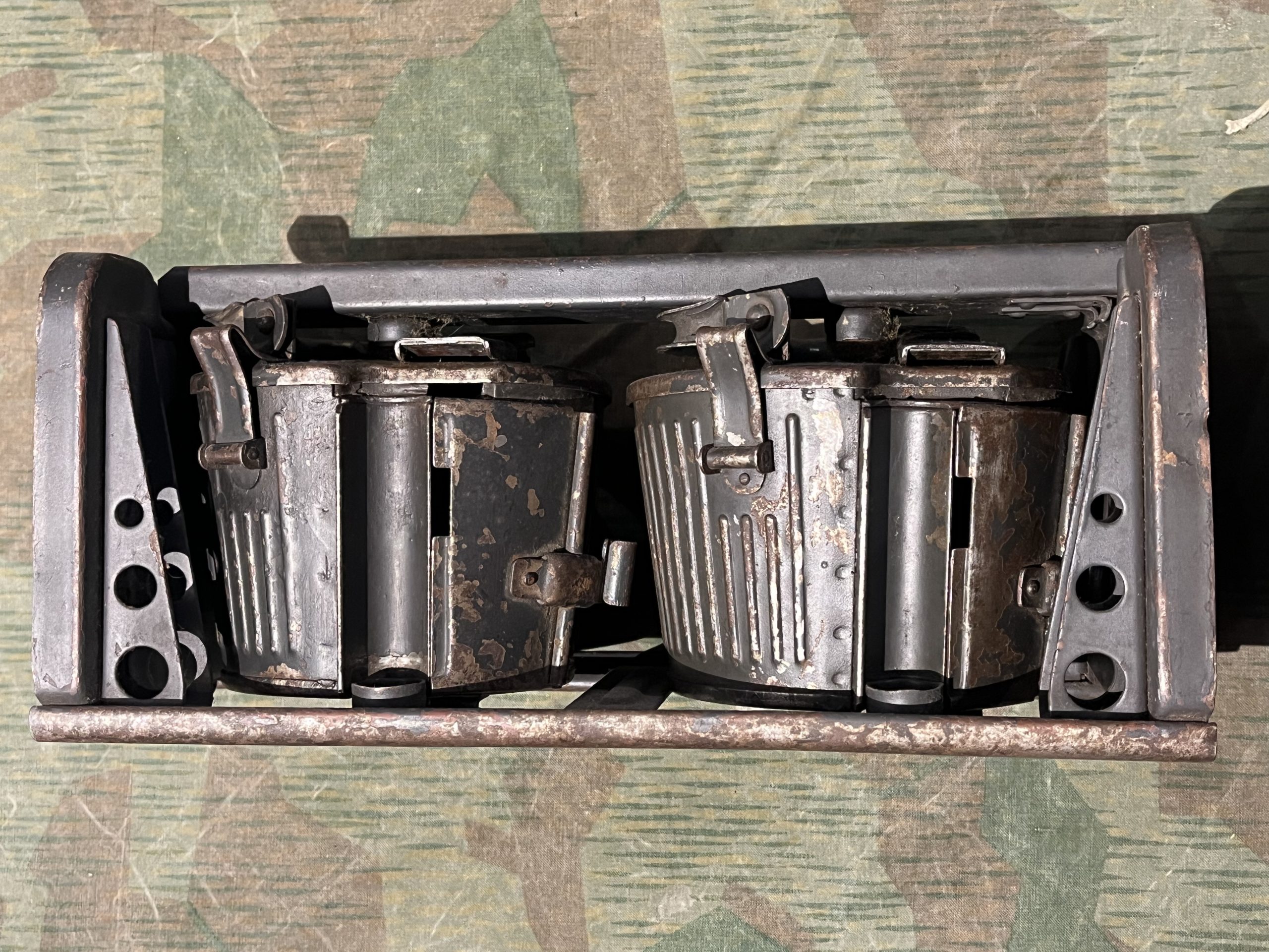 Original WW2 German Mg34 Mg42 2x Drums w/ Carrier Gurttrommel Marked 963 1940 (Original Panzergrau Painted) - Image 8