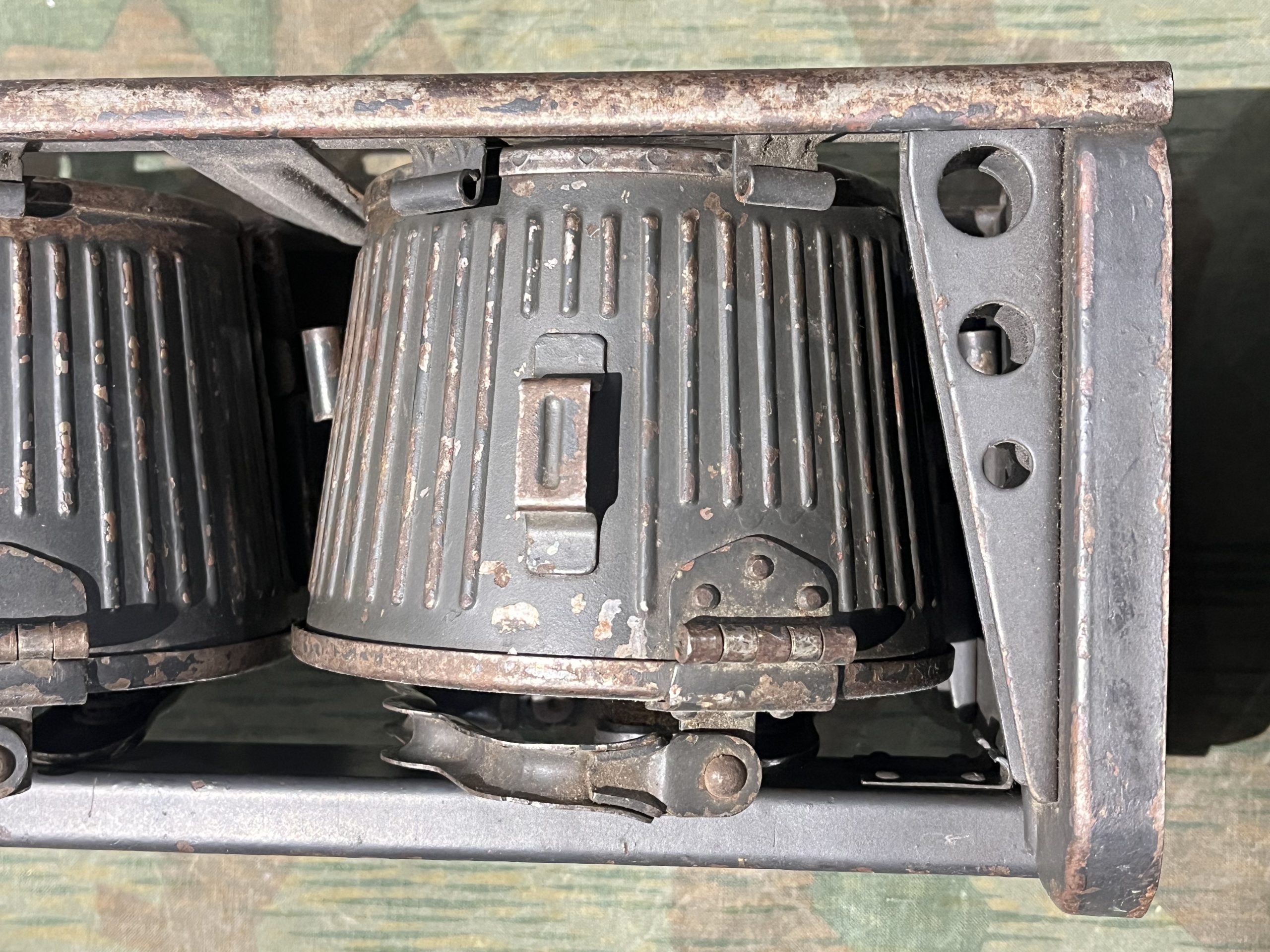 Original WW2 German Mg34 Mg42 2x Drums w/ Carrier Gurttrommel Marked 963 1940 (Original Panzergrau Painted) - Image 11