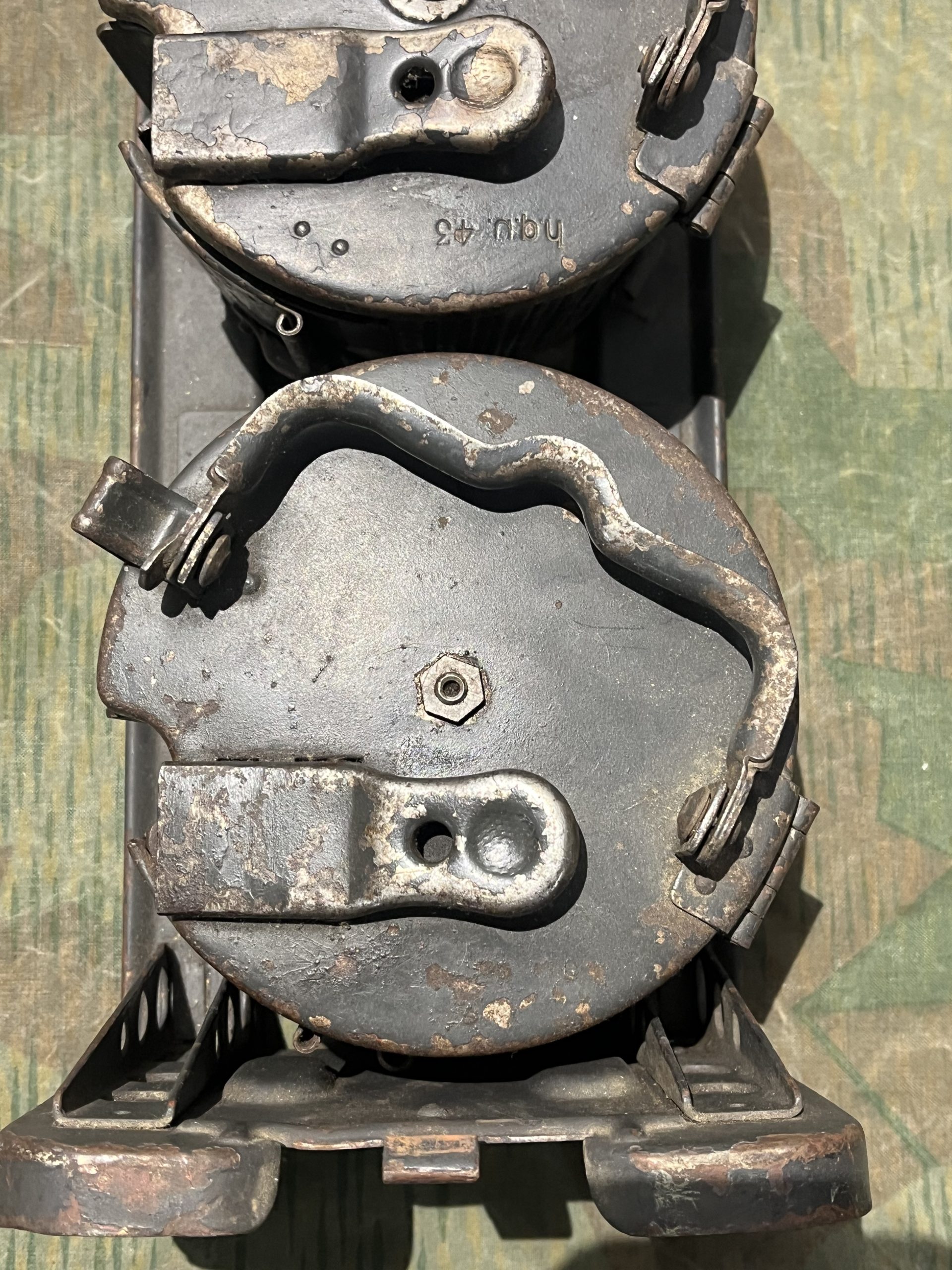 Original WW2 German Mg34 Mg42 2x Drums w/ Carrier Gurttrommel Marked 963 1940 (Original Panzergrau Painted) - Image 18