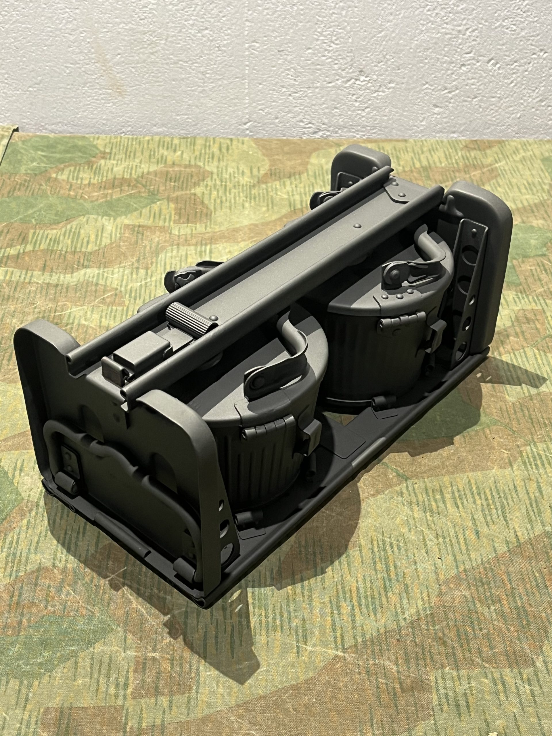 Original WW2 German Mg34 Mg42 2x Drums w/ Carrier Gurttrommel Marked BPR 1941 Waffen Eagle Stamped
