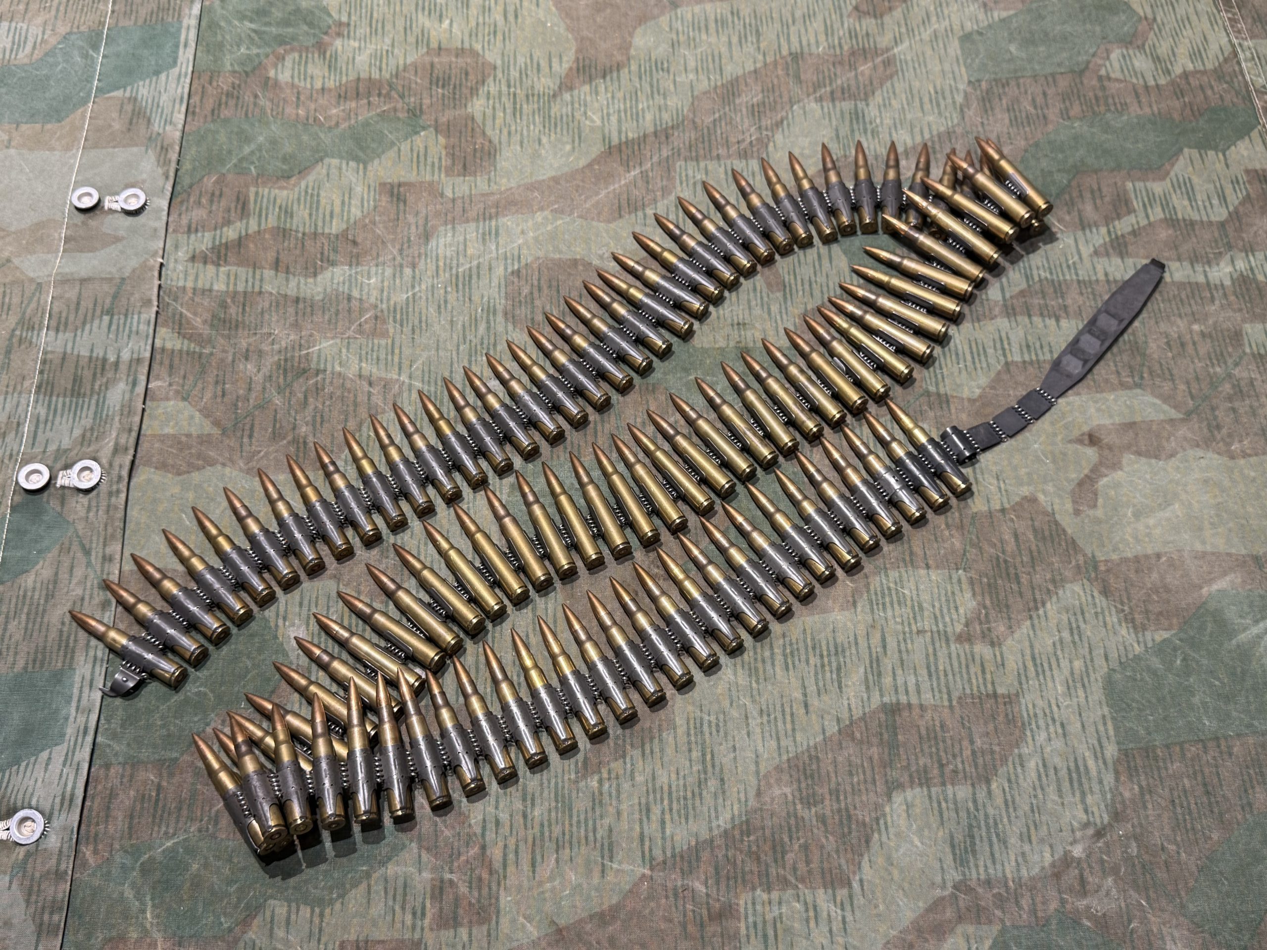 WW2 German Style Mg34 Mg42 8mm 100rd Ammo Belt w/ Starter Tab INERT Spent Primers Remain